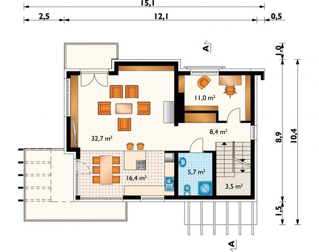 Rzut parteru POW. 77,9 m²