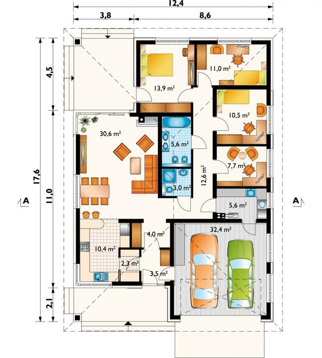 Rzut parteru POW. 153,1 m²