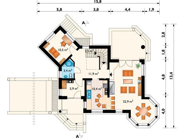 Rzut parteru lustro POW. 77,5 m²