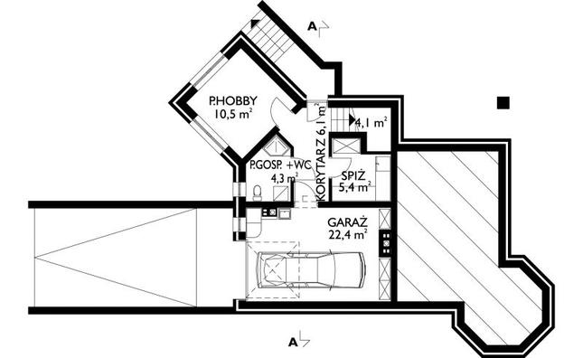 Rzut piwnicy lustro POW. 52,8 m²