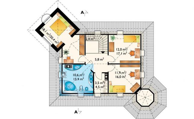 Rzut poddasza lustro POW. 81,6 m²