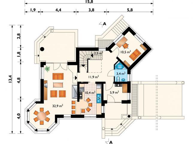 Rzut parteru POW. 77,5 m²