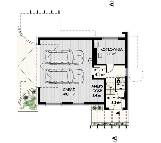 Rzut piwnicy POW. 65,5 m²