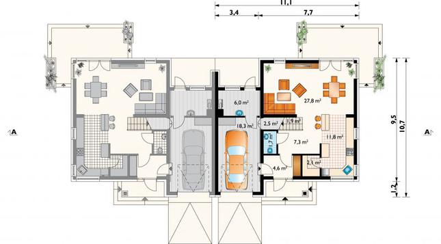 Rzut parteru POW. 84,0 m²
