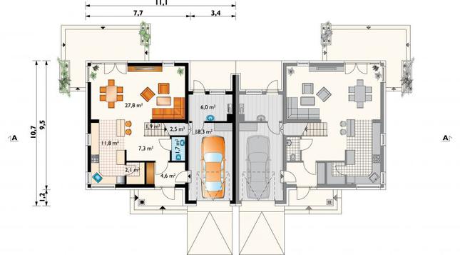 Rzut parteru lustro POW. 84,0 m²
