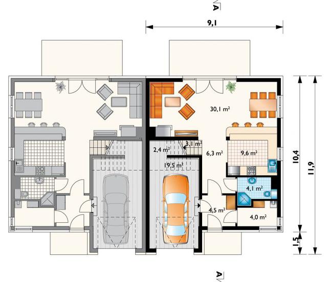 Rzut parteru POW. 83,6 m²