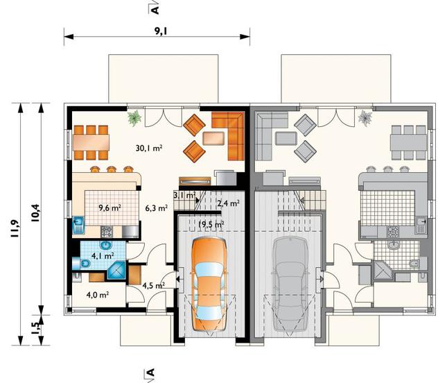 Rzut parteru lustro POW. 83,6 m²