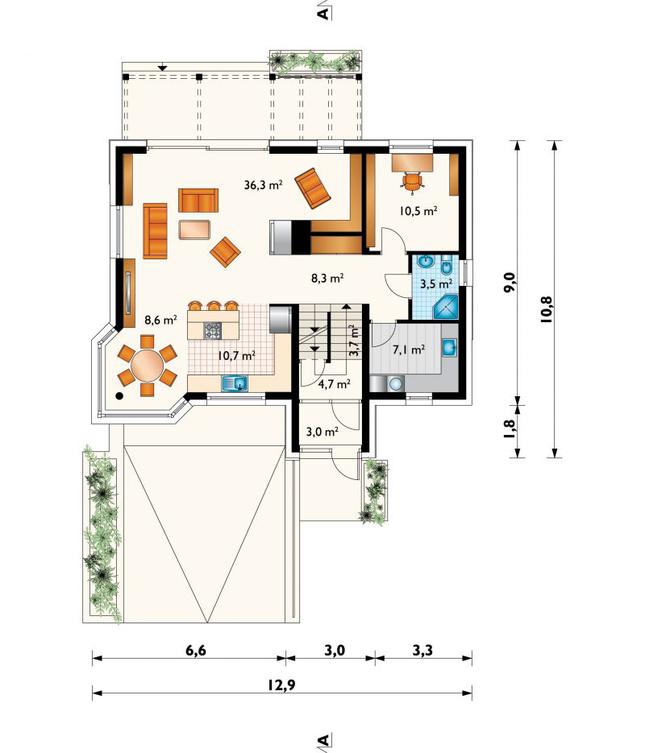 Rzut parteru POW. 96,4 m²
