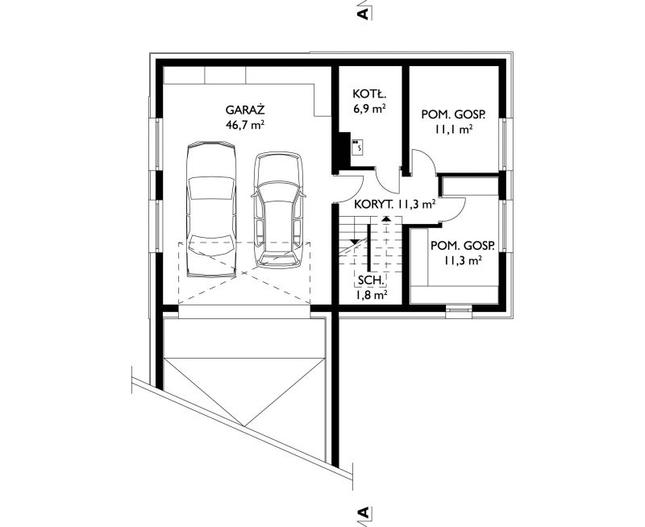 Rzut piwnicy POW. 89,1 m²