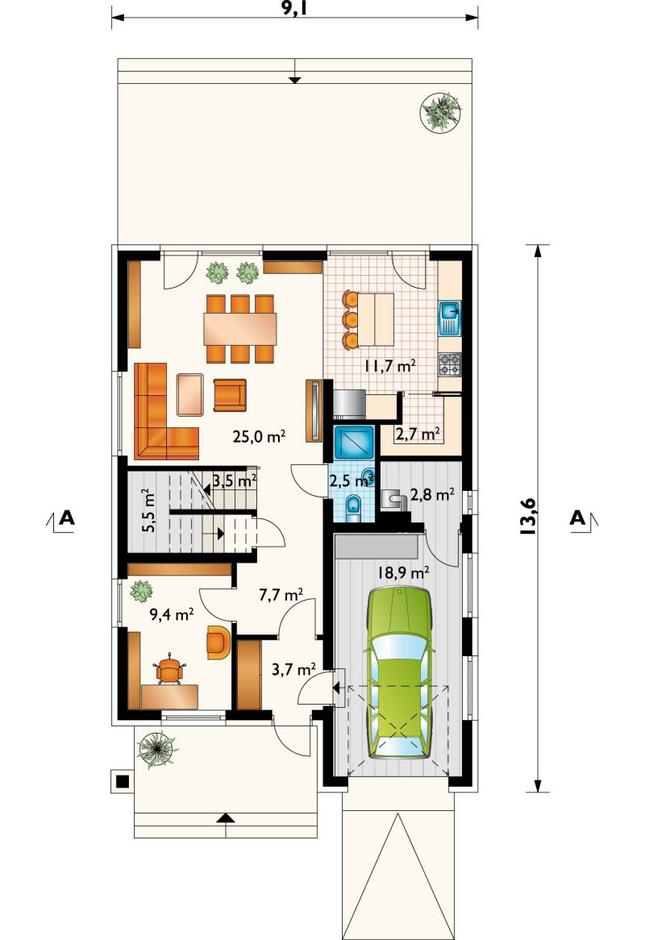 Rzut parteru POW. 93,4 m²