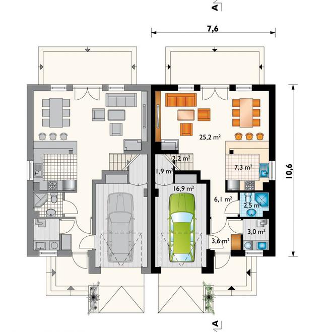 Rzut parteru POW. 68,8 m²