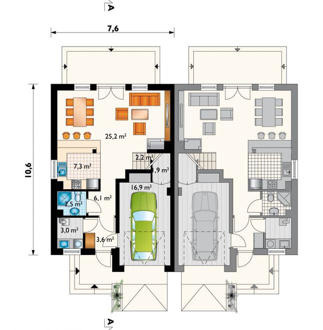 Rzut parteru lustro POW. 68,8 m²