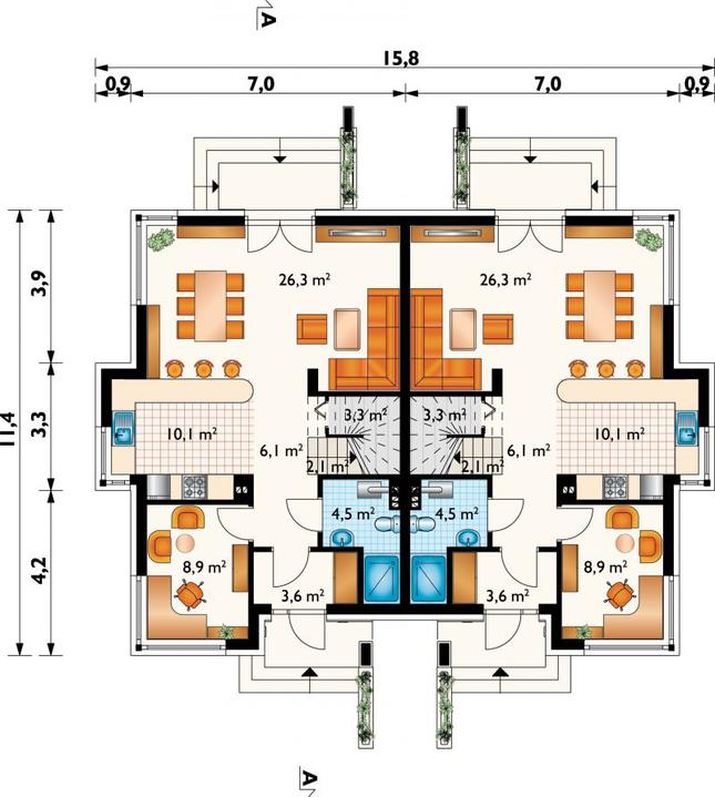 Rzut parteru POW. 64,9 m²