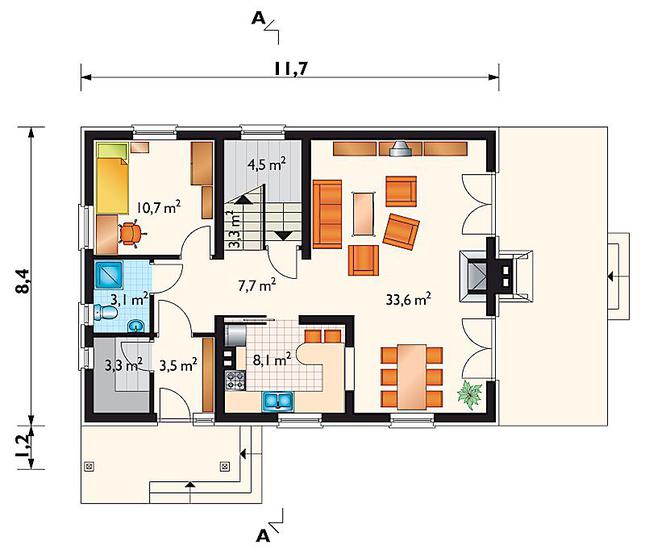 Rzut parteru POW. 77,8 m²