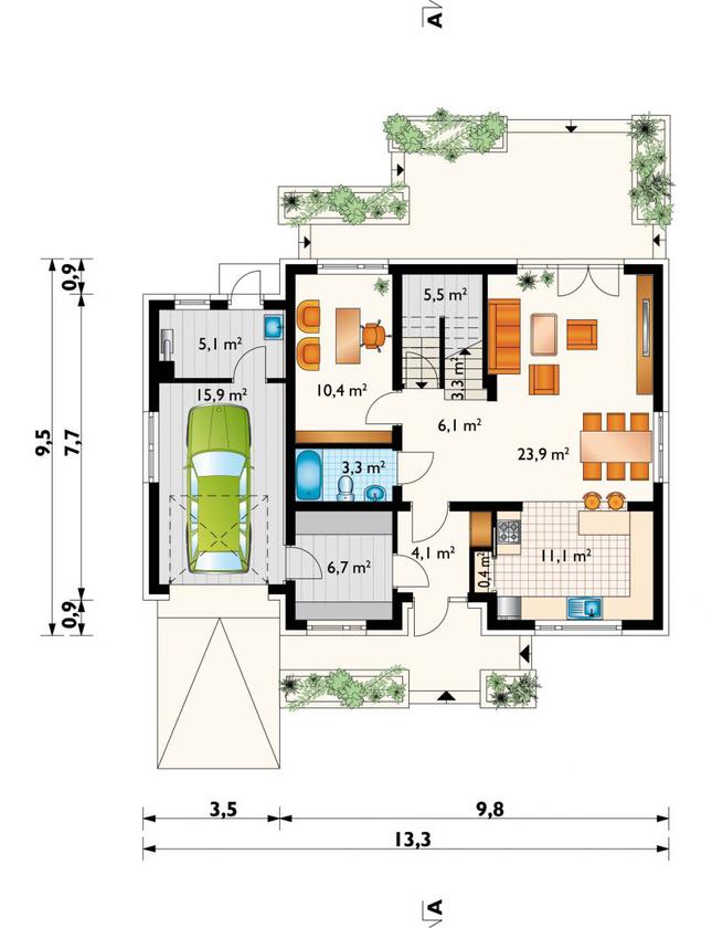 Rzut parteru POW. 95,8 m²