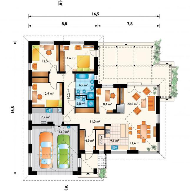 Rzut parteru lustro POW. 168,4 m²