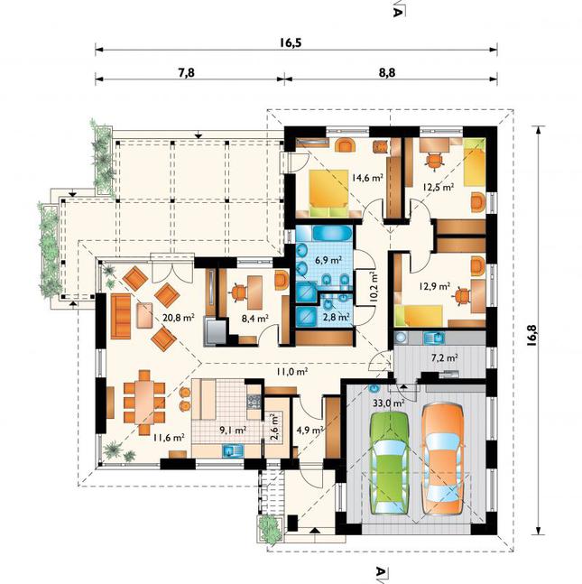 Rzut parteru POW. 168,4 m²