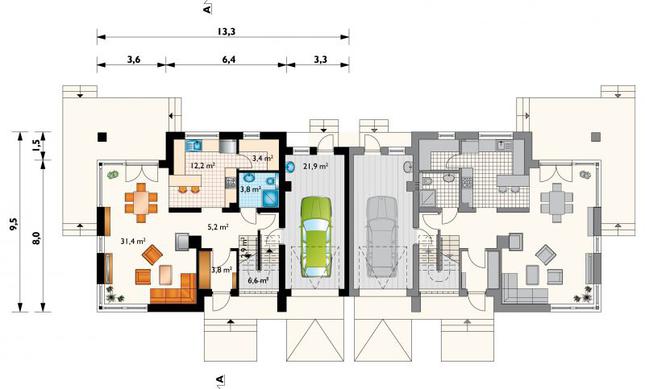 Rzut parteru lustro POW. 91,2 m²
