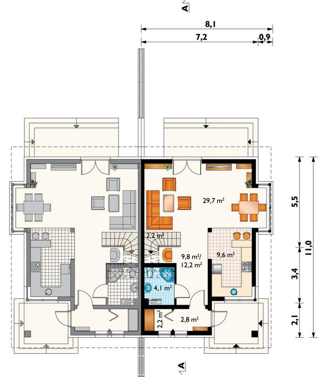 Rzut parteru POW. 62,8 m²