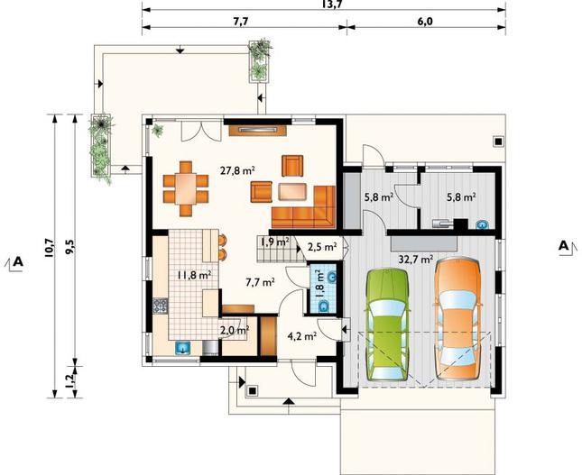 Rzut parteru POW. 104,0 m²