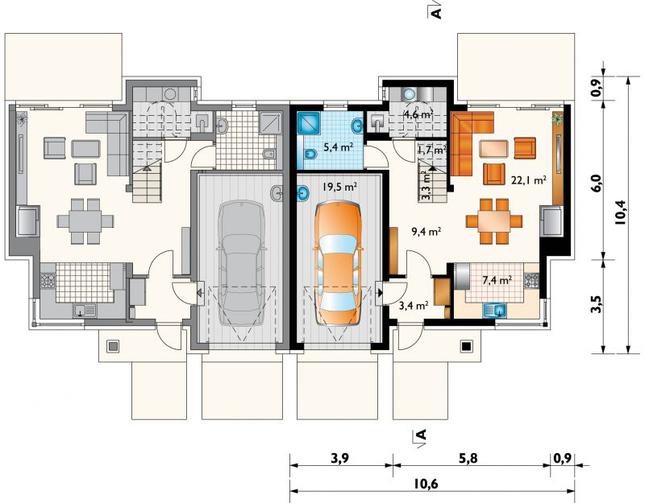 Rzut parteru POW. 76,8 m²