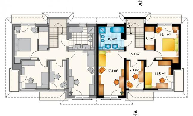 Rzut piętra POW. 70,8 m²