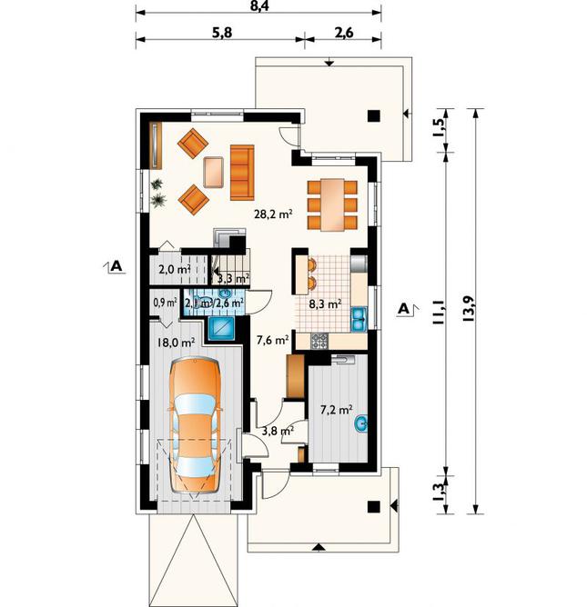 Rzut parteru POW. 81,4 m²