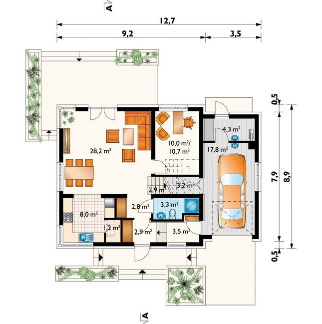 Rzut parteru POW. 88,1 m²