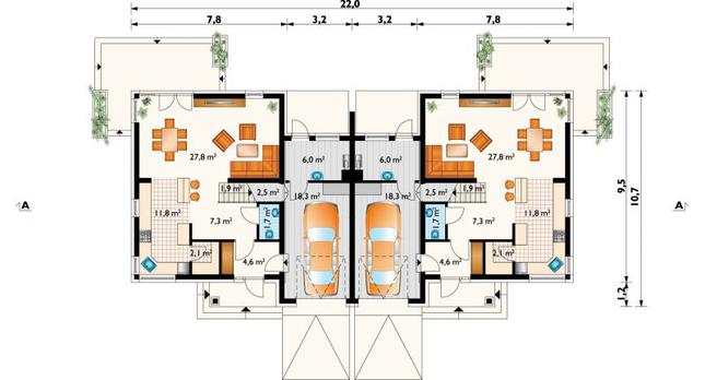 Rzut parteru POW. 84,0 m²