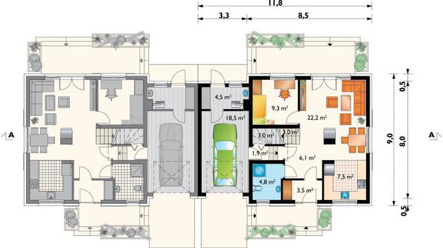 Rzut parteru POW. 84,3 m²