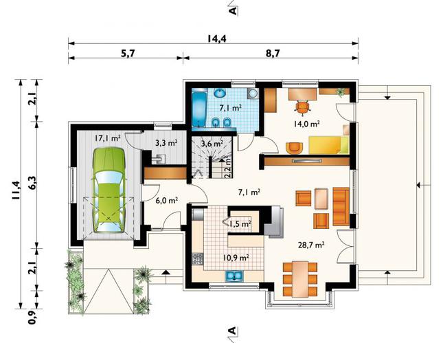 Rzut parteru POW. 101,5 m²