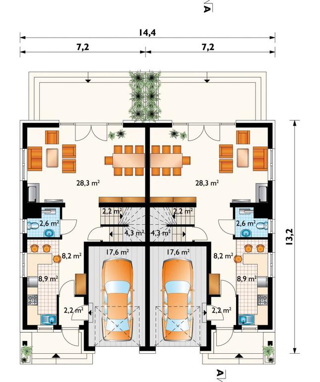 Rzut parteru POW. 74,3 m²