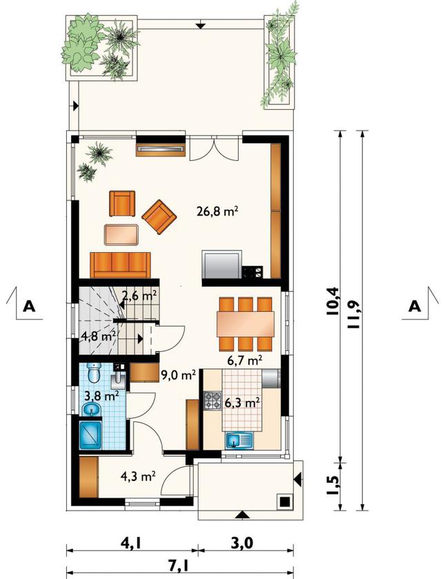 Rzut parteru lustro POW. 64,2 m²