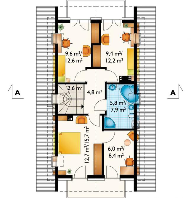 Rzut poddasza lustro POW. 64,1 m²