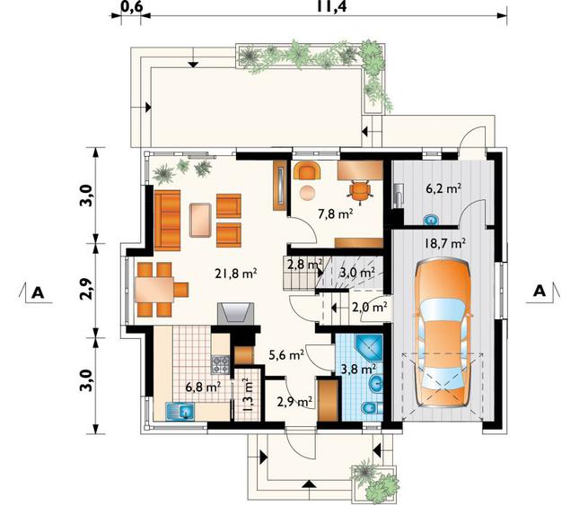 Rzut parteru POW. 82,7 m²