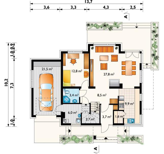 Rzut parteru POW. 101,5 m²