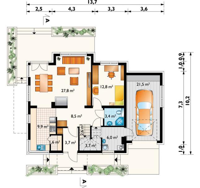 Rzut parteru lustro POW. 101,5 m²