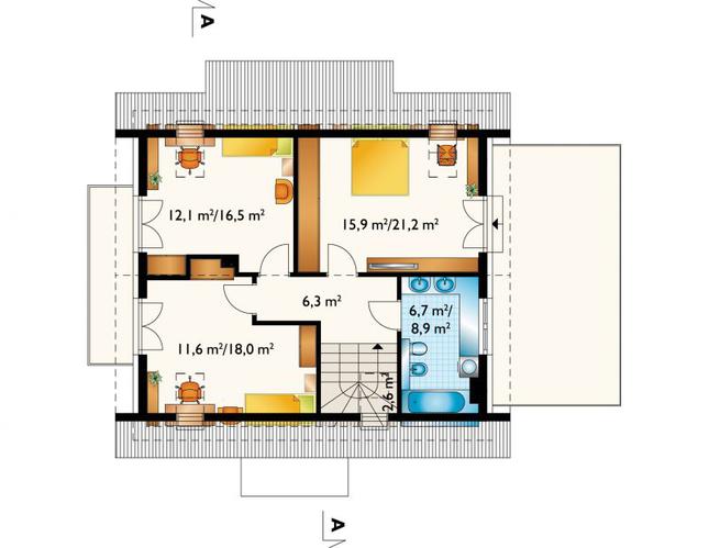 Rzut poddasza lustro POW. 73,5 m²