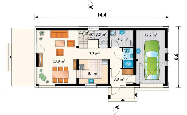 Rzut parteru POW. 77,2 m²