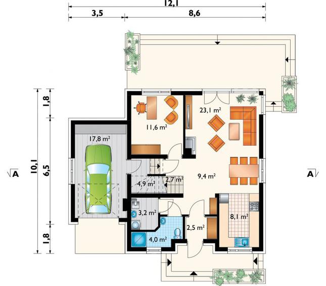 Rzut parteru POW. 87,3 m²