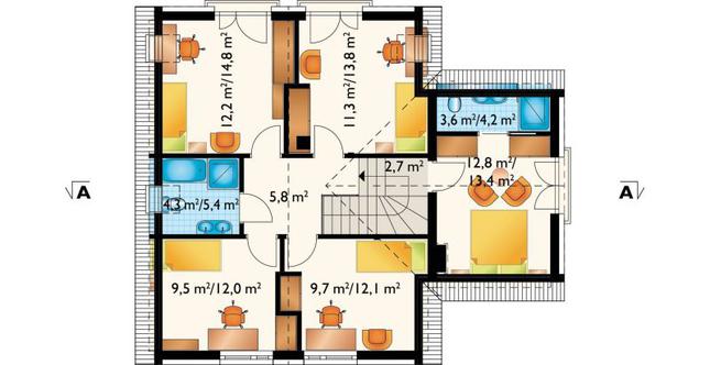 Rzut poddasza lustro POW. 84,2 m²