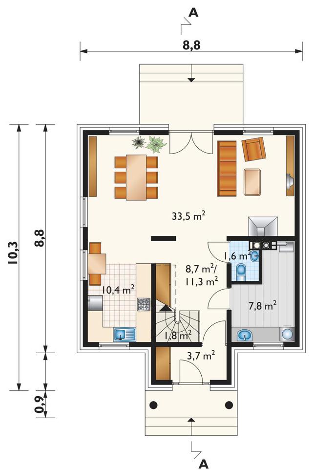 Rzut parteru POW. 70,1 m²