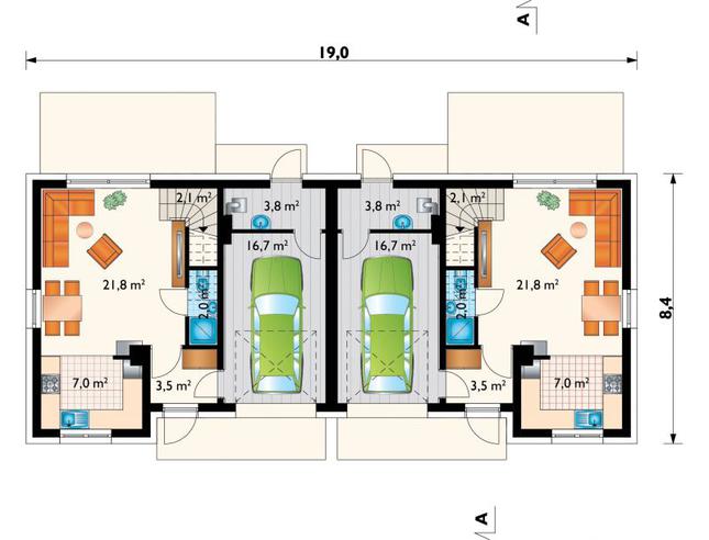 Rzut parteru POW. 57,0 m²