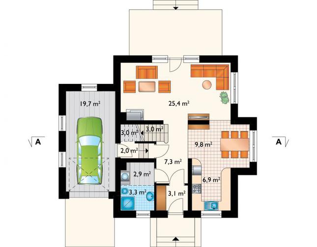 Rzut parteru POW. 86,4 m²