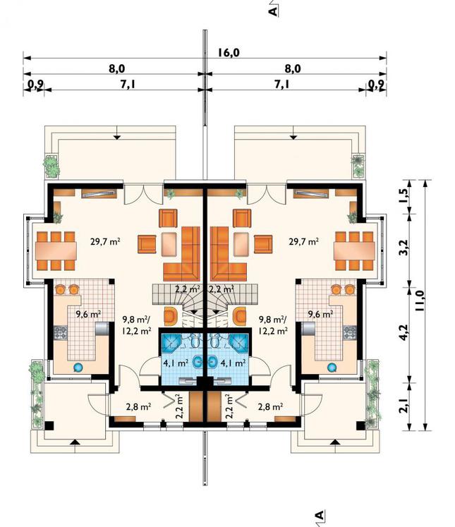Rzut parteru POW. 62,8 m²