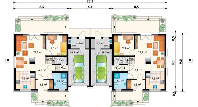 Rzut parteru POW. 84,3 m²
