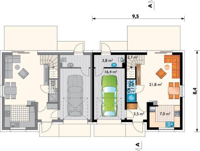 Rzut parteru POW. 56,8 m²