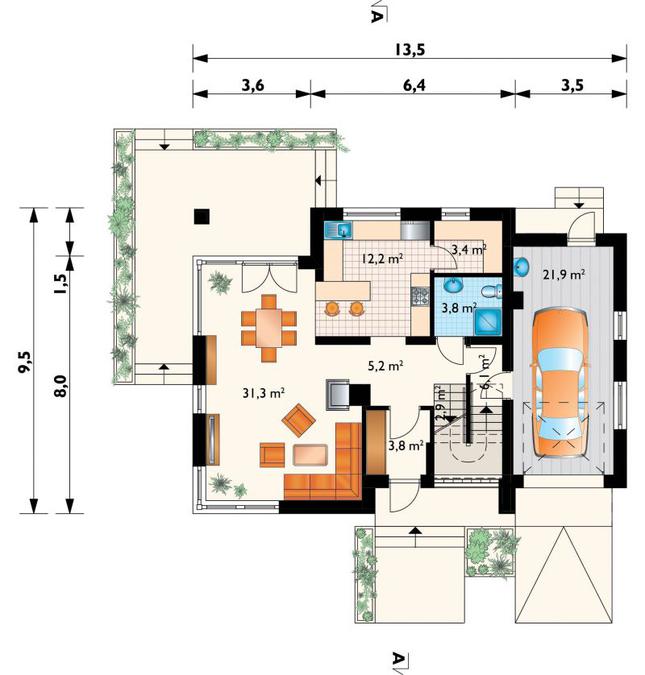 Rzut parteru lustro POW. 91,2 m²