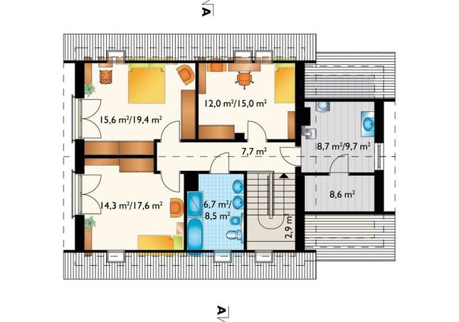 Rzut poddasza lustro POW. 80,8 m²