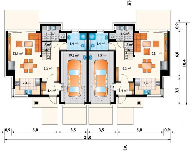 Rzut parteru POW. 76,8 m²